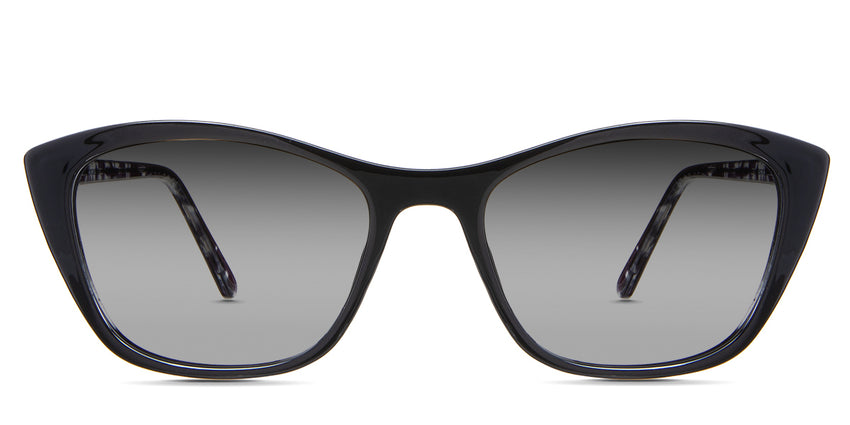 Evie black tinted Gradient sunglasses in the Asphalt variant - is a cat-eye frame with a U-shaped nose bridge and a slim temple arm.