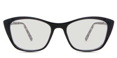 Evie black tinted Standard Solid glasses in the Asphalt variant - is a cat-eye frame with a U-shaped nose bridge and a slim temple arm.