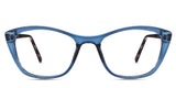 Evie eyeglasses in the spix variant - it's an acetate frame in a transparent blue color.