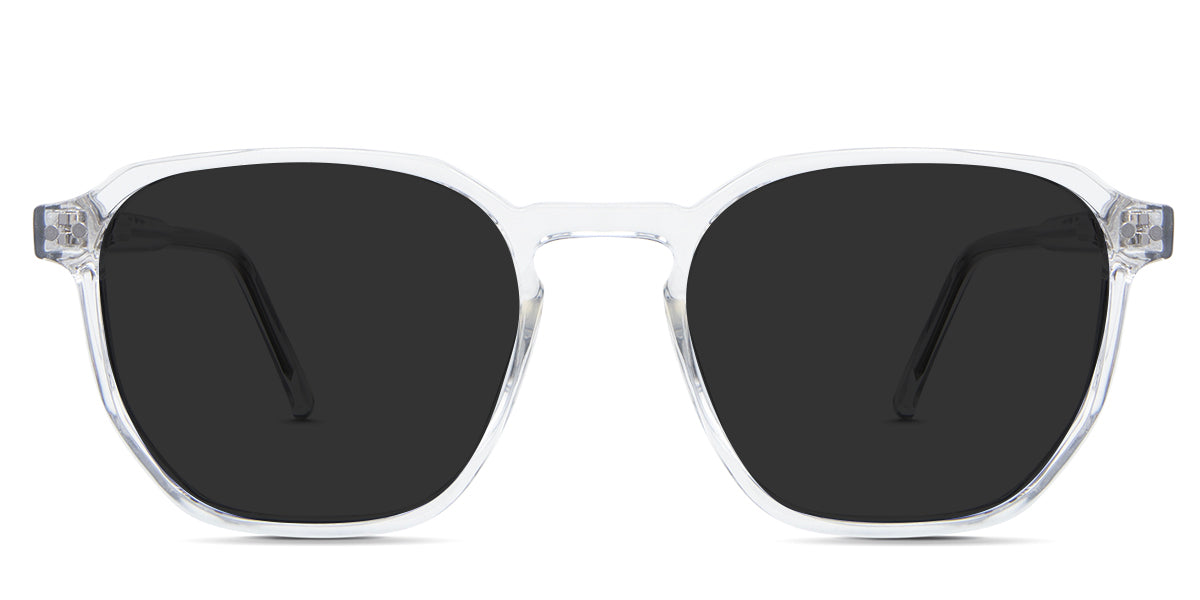 Finn black tinted Standard Solid sunglasses in the campanula variant - is a square frame with a built-in nose pad.
