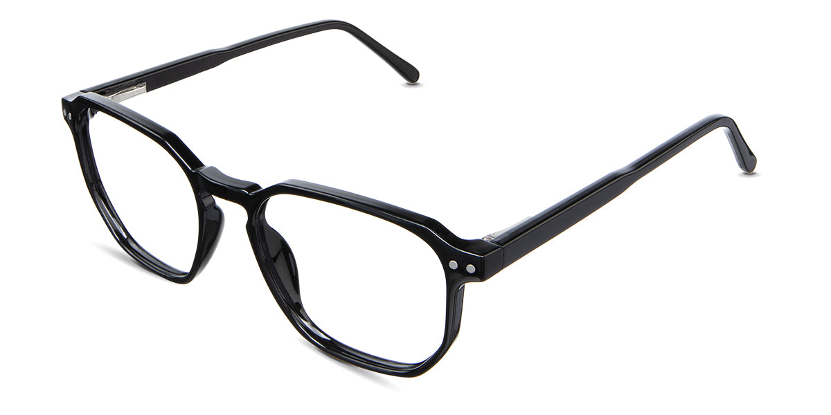 Finn Eyeglasses in the midnight variant - is a full-rimmed acetate frame in black color.