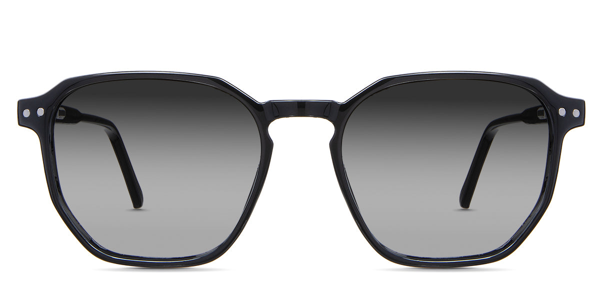 Finn black tinted Gradient sunglasses in the midnight variant - have a standard-width keyhole nose bridge and thin paddle-shaped temple tips.