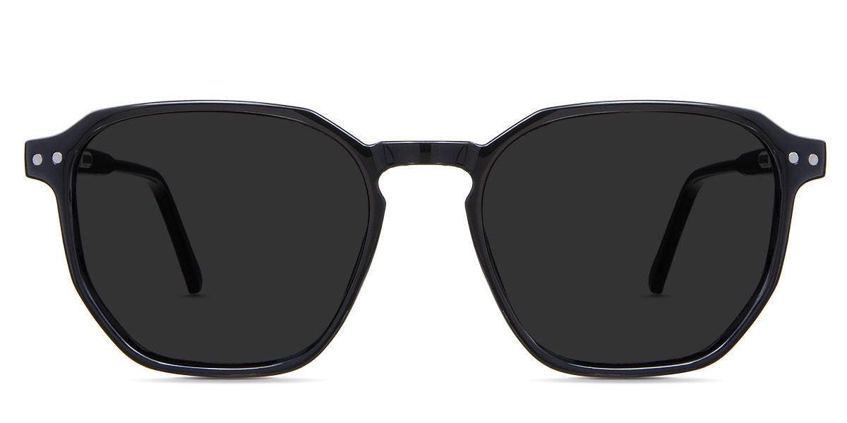 Finn black tinted Standard Solid sunglasses in the midnight variant - is a full-rimmed acetate frame with geometric shape viewing lenses.