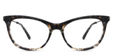 Gaia eyeglasses in the panthera variant - it's a cat-eye shape frame in tortoise color.