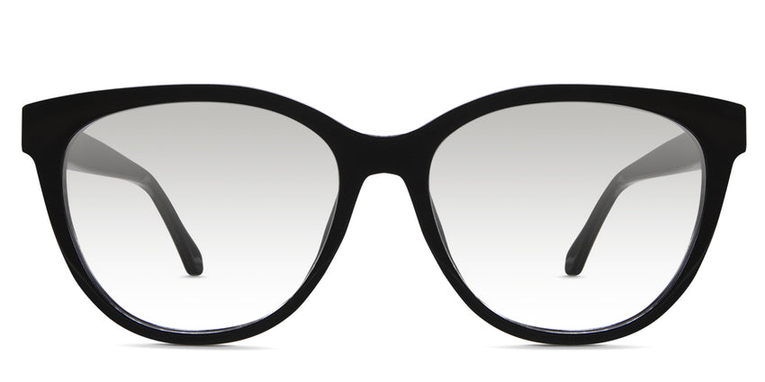 Gava black tinted Gradient glasses in onyx variant - a round frame with a touch of cat eye look on the top and end piece of the frame, and its lens provides a wide viewing area.