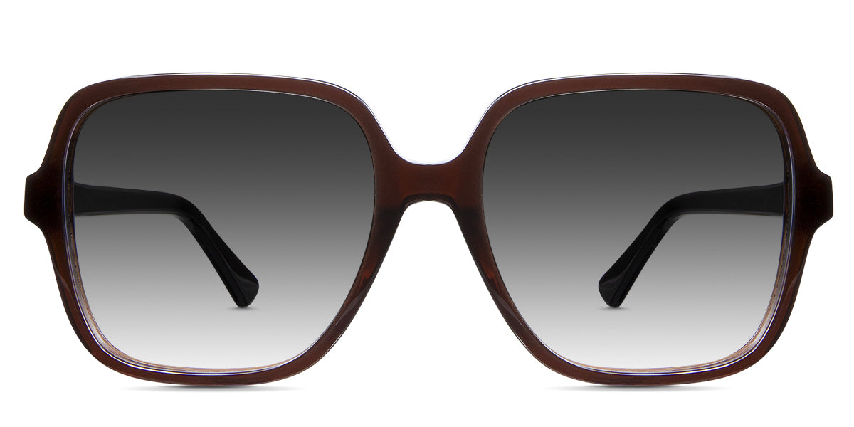 Gia black tinted Gradient sunglasses in merlot variant - it's a square acetate frame with narrow size nose bridge and thin rims.