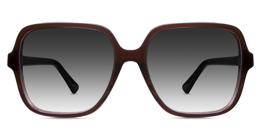 Gia black tinted Gradient sunglasses in merlot variant - it's a square acetate frame with narrow size nose bridge and thin rims.
