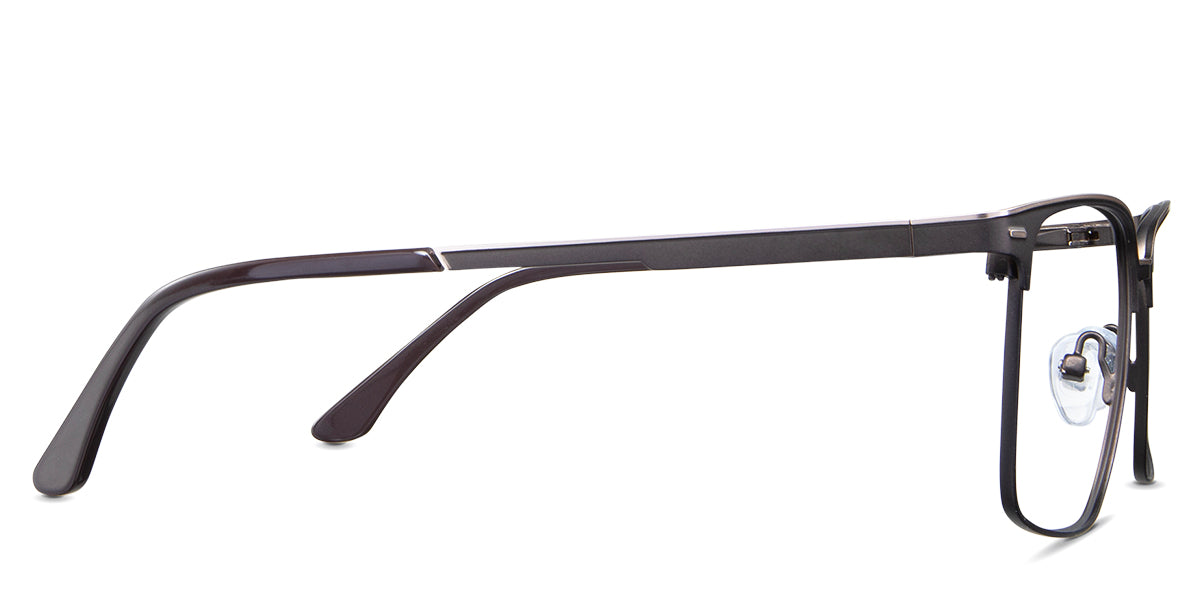 Griffin eyeglasses in the otter variant - have a combination of a metal arm and acetate temple tips.
