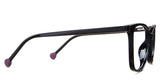 Gwen eyeglasses in the midnight variant - have long temple arms.