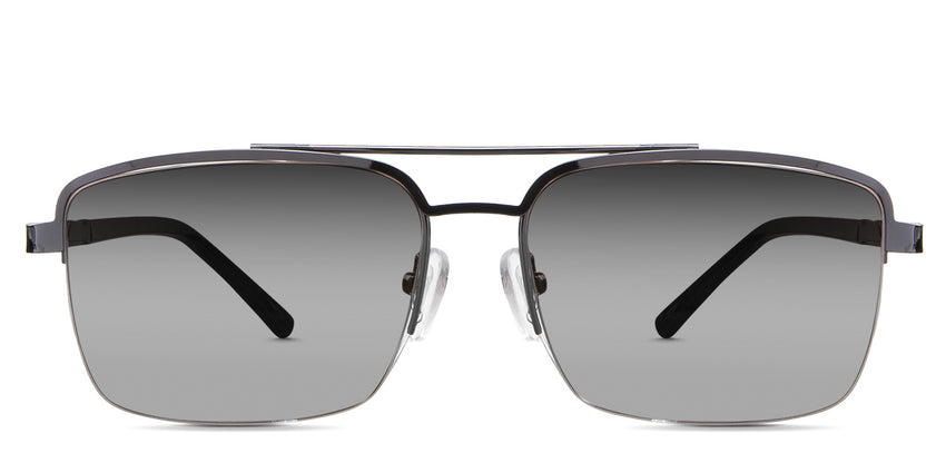 Hadley black tinted Gradient in the Gravel variant - it's an aviator-shaped frame with silicon adjustable nose pads and an acetate arm.