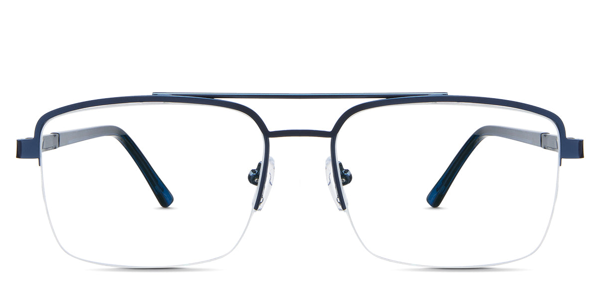 Hadley eyeglasses in the lazuli variant - it's a metal frame in color blue.