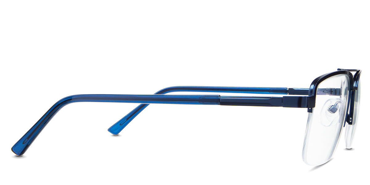 Hadley eyeglasses in the lazuli variant - have a slim temple. 