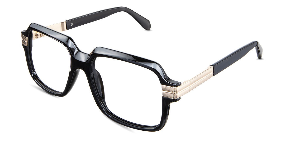 Hollis eyeglasses in the midnight variant - have a U-shaped nose bridge.