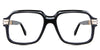 Hollis eyeglasses in the midnight variant - it's a full-rimmed frame in black and gold color.