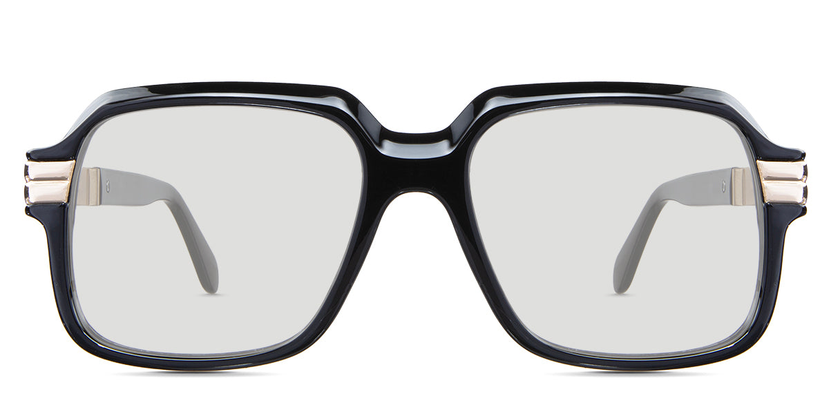 Hollis black tinted Standard Solid in the Tortoise variant - it's a square frame with acetate built-in nose pads and a combination of metal and acetate temples.