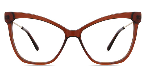 Imari eyeglasses in the lemur variant - it's an oversized cat-eye shape frame in color champagne. Cat-Eye best seller