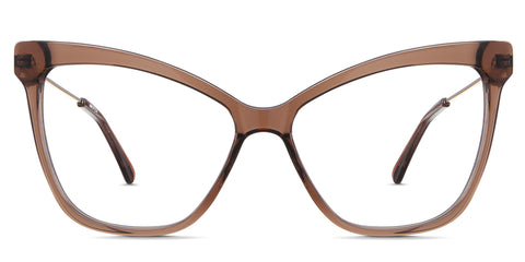Imari eyeglasses in the tamarin variant - it's a full-rimmed acetate frame in tan color. Cat-Eye best seller
