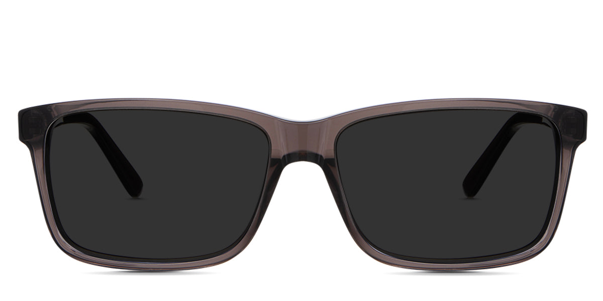 Iniko black tinted Standard Solid sunglasses in Raisin variant - it's a full rimmed frame with u-shaped nose bridge. it's transparent frame with grey crystal color.