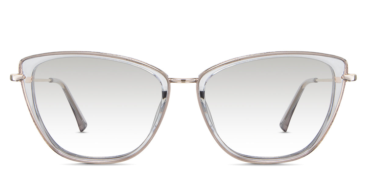 Ira black tinted Gradient sunglasses in the Isabelline - it's a full-rimmed frame in gray crystal color. Have a narrow nose bridge with a built-in nose pad.