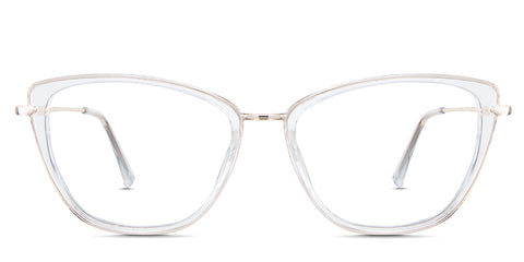Ira Eyeglasses in the selenite - it's a crystal clear cat-eye shape frame.