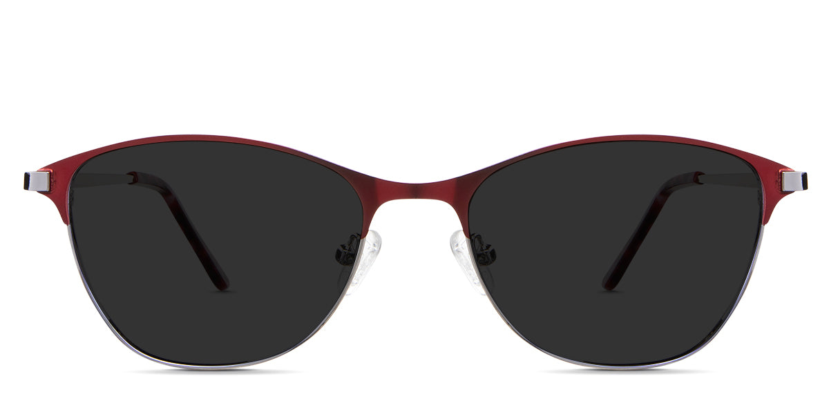 Isla black sunglasses Solid in the Burgundy variant—it's a metal frame with a narrow-width nose bridge and a combination of metal and acetate temples.