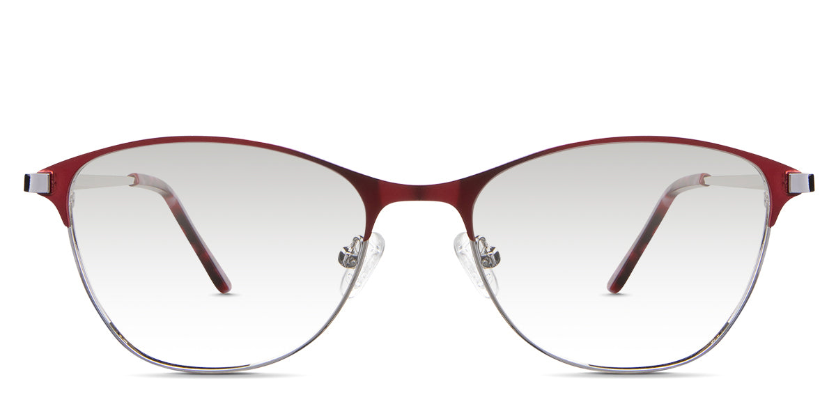 Isla black tinted Gradient in the Burgundy variant—it's a metal frame with a narrow-width nose bridge and a combination of metal and acetate temples.