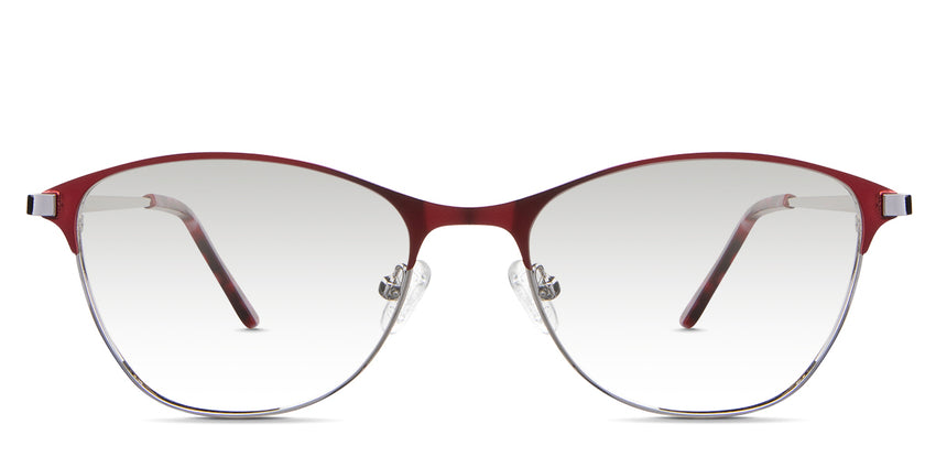 Isla black tinted Gradient in the Burgundy variant—it's a metal frame with a narrow-width nose bridge and a combination of metal and acetate temples.