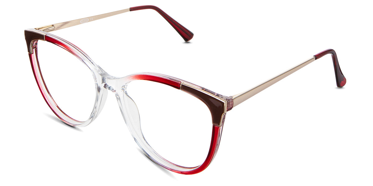 Izara eyeglasses in the vermilion variant - have a clear color and a U-shaped nose bridge.