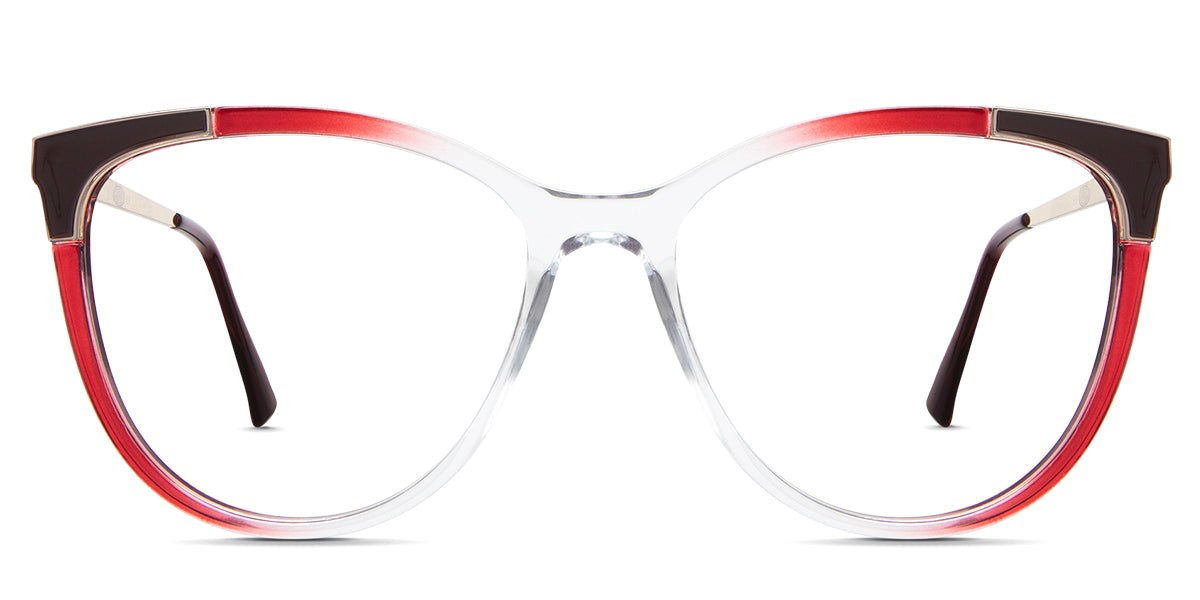 Izara eyeglasses in the vermilion variant - it's a medium to oversized cat-eye frame in color burgundy.