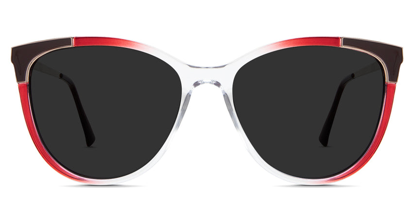Izara black Standard Solid in the Vermilion variant - it's a cat-eye frame with a U-shaped nose bridge and a metal temple arm.