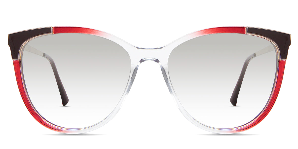 Izara black Standard Solid in the Vermilion variant - it's a cat-eye frame with a U-shaped nose bridge and a metal temple arm.