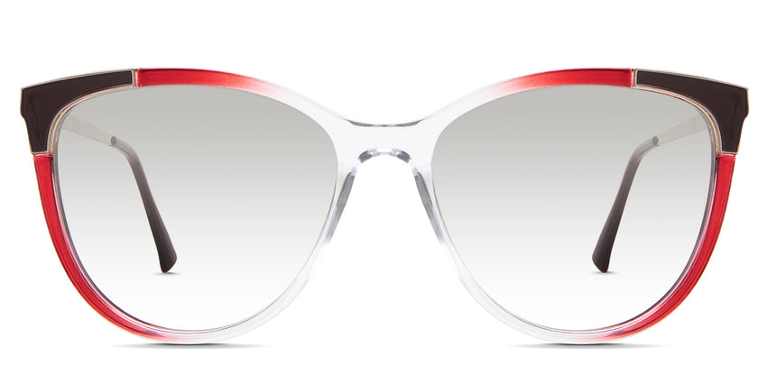 Izara black Gradient in the Vermilion variant - it's a cat-eye frame with a U-shaped nose bridge and a metal temple arm.