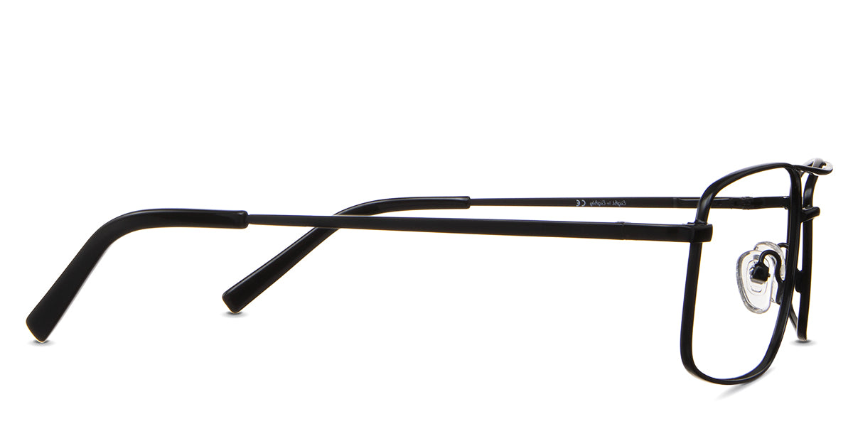 Jakari eyeglasses in the sumi variant - have slim metal arms and flat tips.