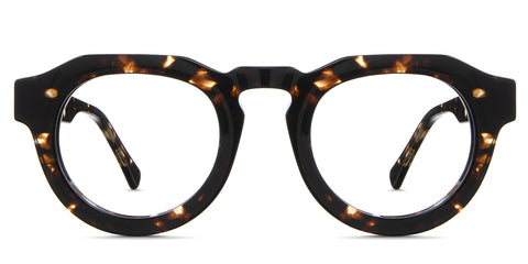 Jax Eyeglasses in bison variant - it's a round geometric frame with brown pattern 