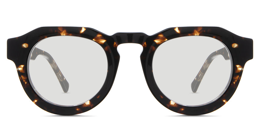 Jax black tinted Gradient sunglasses in bison variant - is a round geometric frame 24mm wide nose bridge and long temple arm with a hockey shape tip.