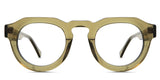 Jax Eyeglasses in cactus variant - it's a crystal clear frame in olive color. 