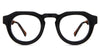 Jax Eyeglasses in carob variant - it's a narrow, thick acetate frame in color black 