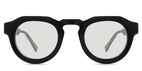 Jax black tinted Standard Solid sunglasses in carob variant - is a narrow, thick acetate frame with 24mm nose bridge and transparent temple arms with visible wire core.