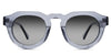 Jax black tinted Gradient sunglasses in periwinkle variant - is a narrow transparent frame with high keyhole shaped nose bridge and the crystal temple arms has visible silver wire core 