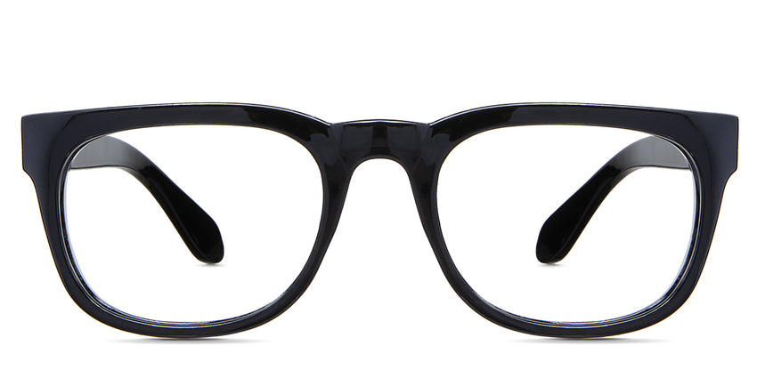 Jett eyeglasses in the midnight variant - are narrow acetate frames in black.