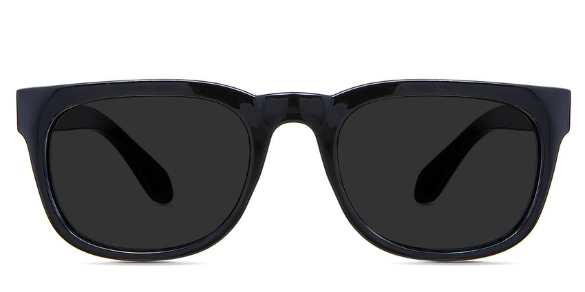 Jett black tinted Standard Solid sunglasses in the Midnight variant - are narrow acetate frames with built-in nose pads and frame name and size imprints inside the arm.