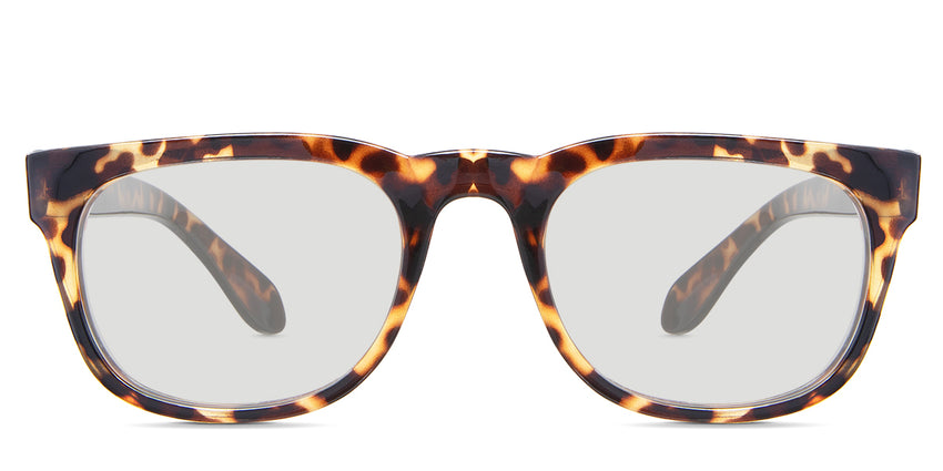 Jett black tinted Standard Solid glasses in the Ocelot variant - it's a full-rimmed frame with a high nose bridge and a broad temple arm and tips.