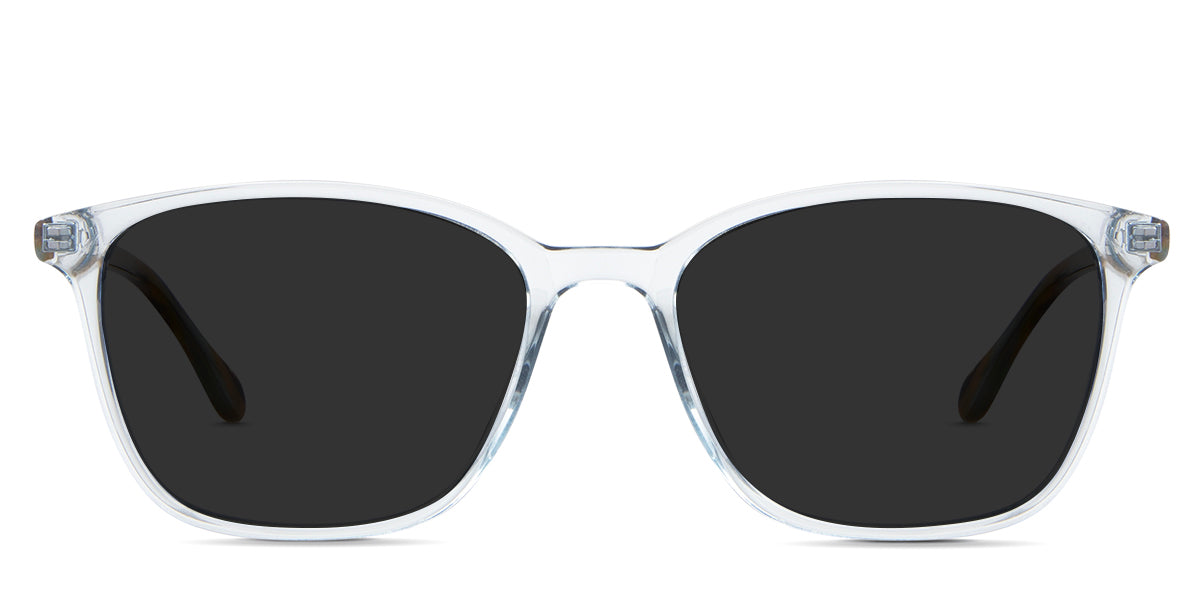 Jiva black tinted Standard Solid in the Arctic variant- is an acetate frame with a transparent rim and a U-shaped nose bridge.