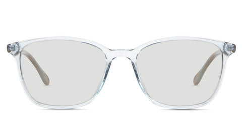 Jiva black tinted Standard Solid in the Arctic variant- is an acetate frame with a transparent rim and a U-shaped nose bridge.