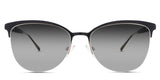 Jocelyn black tinted Gradient sunglasses in the  Melanites variant - it's a cat-eye-shaped frame in silicon nose pads, and the company name is imprinted inside the arm.