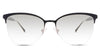 Jocelyn black tinted Gradient glasses in the  Melanites variant - it's a cat-eye-shaped frame in silicon nose pads, and the company name is imprinted inside the arm.