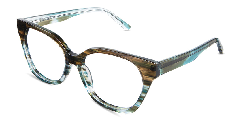 Josie eyeglasses in the olive variant - have a U-shaped nose bridge.