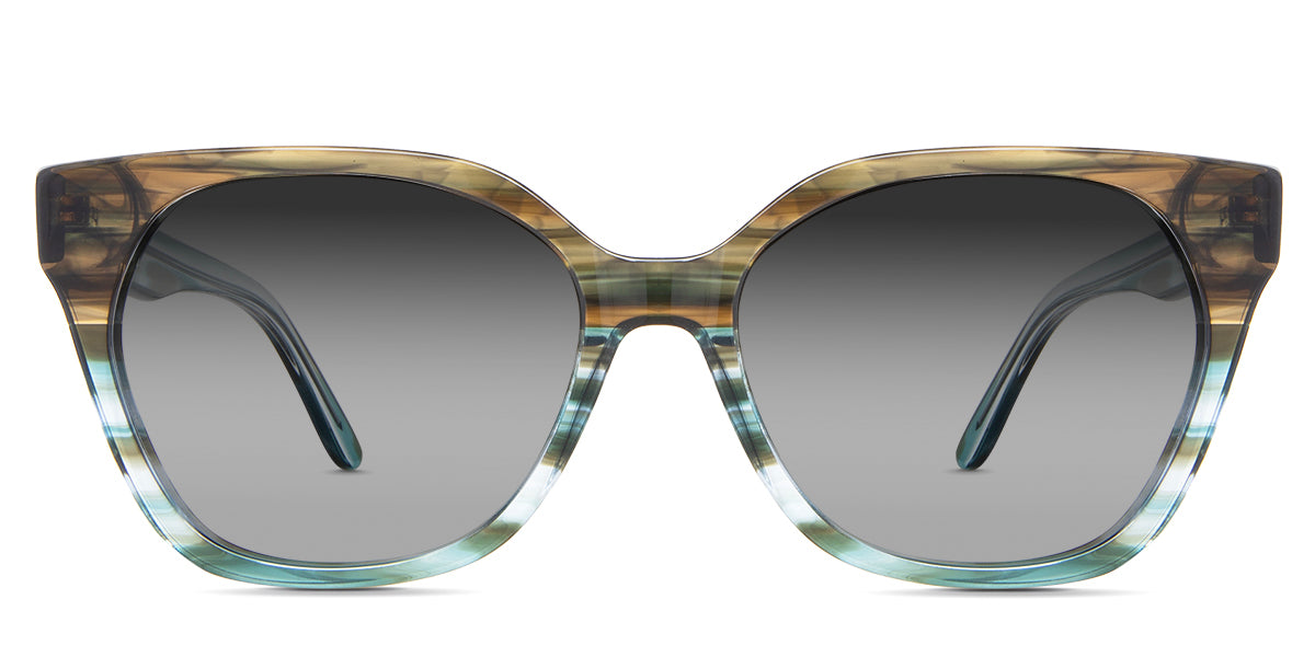 Josie Black Sunglasses Gradient in the Olive variant - it's a full-rimmed frame with a U-shaped nose bridge and broad temples.