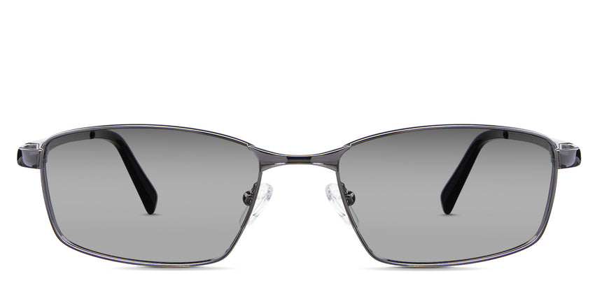 Juan black tinted Gradient in the Silver variant - is a rectangular frame with a broad nose bridge and has a combination of acetate tips and a metal arm.
