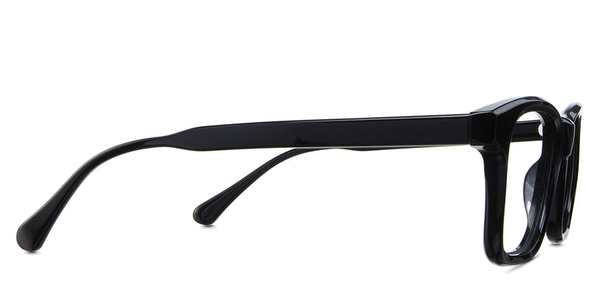 Kace Eyeglasses in midnight variant - it has a medium thick temple arms. 